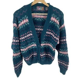 Vintage Paris Sport Club Worldwide Women's Cardigan Sweater Button Closure Blue